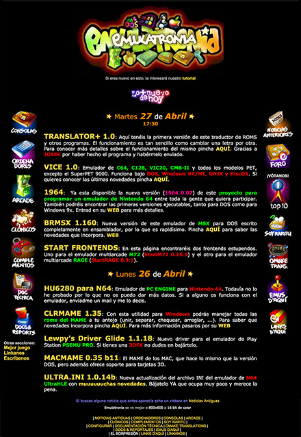 Captura de pantalla de la web Emulatronia